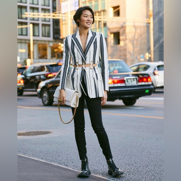 Alexander McQueen Striped Cotton & Linen Jacket with Eyelets in Ivory Size XS - Picture 6 of 10